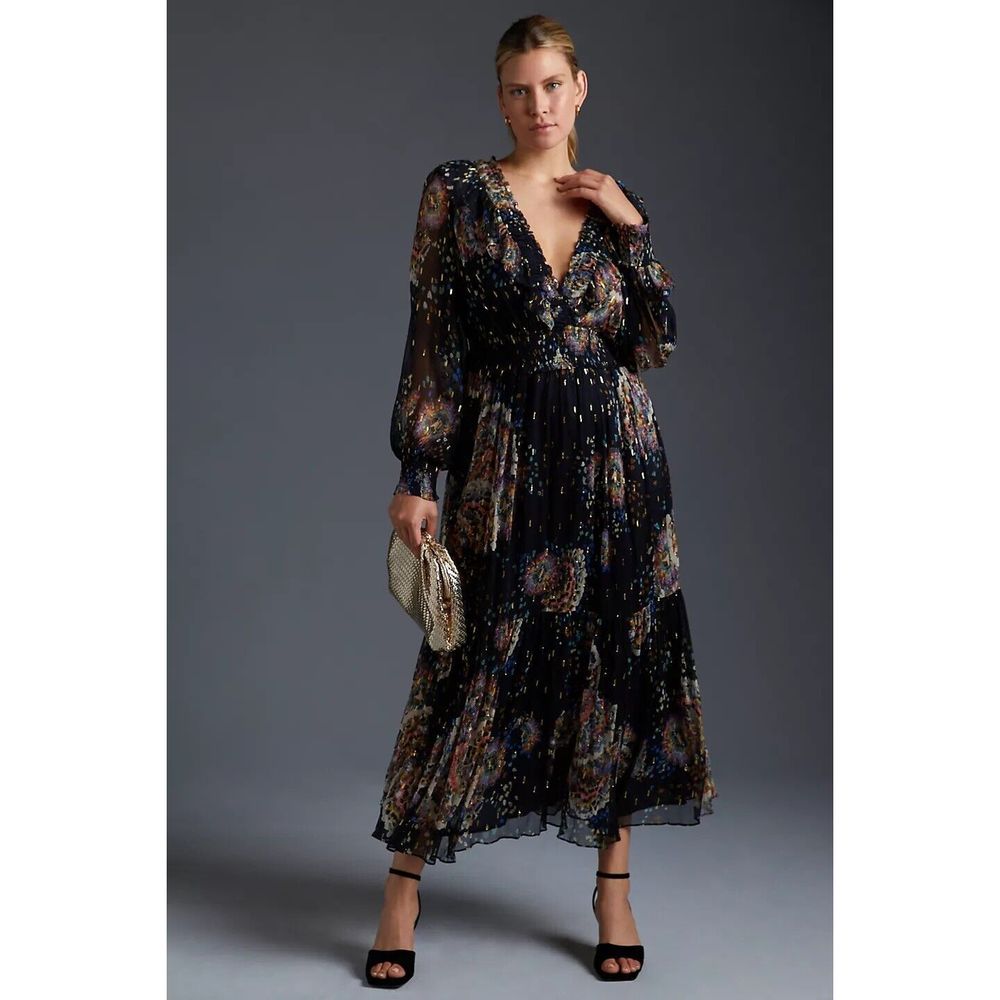 Anthropologie Black Floral Maxi Dress